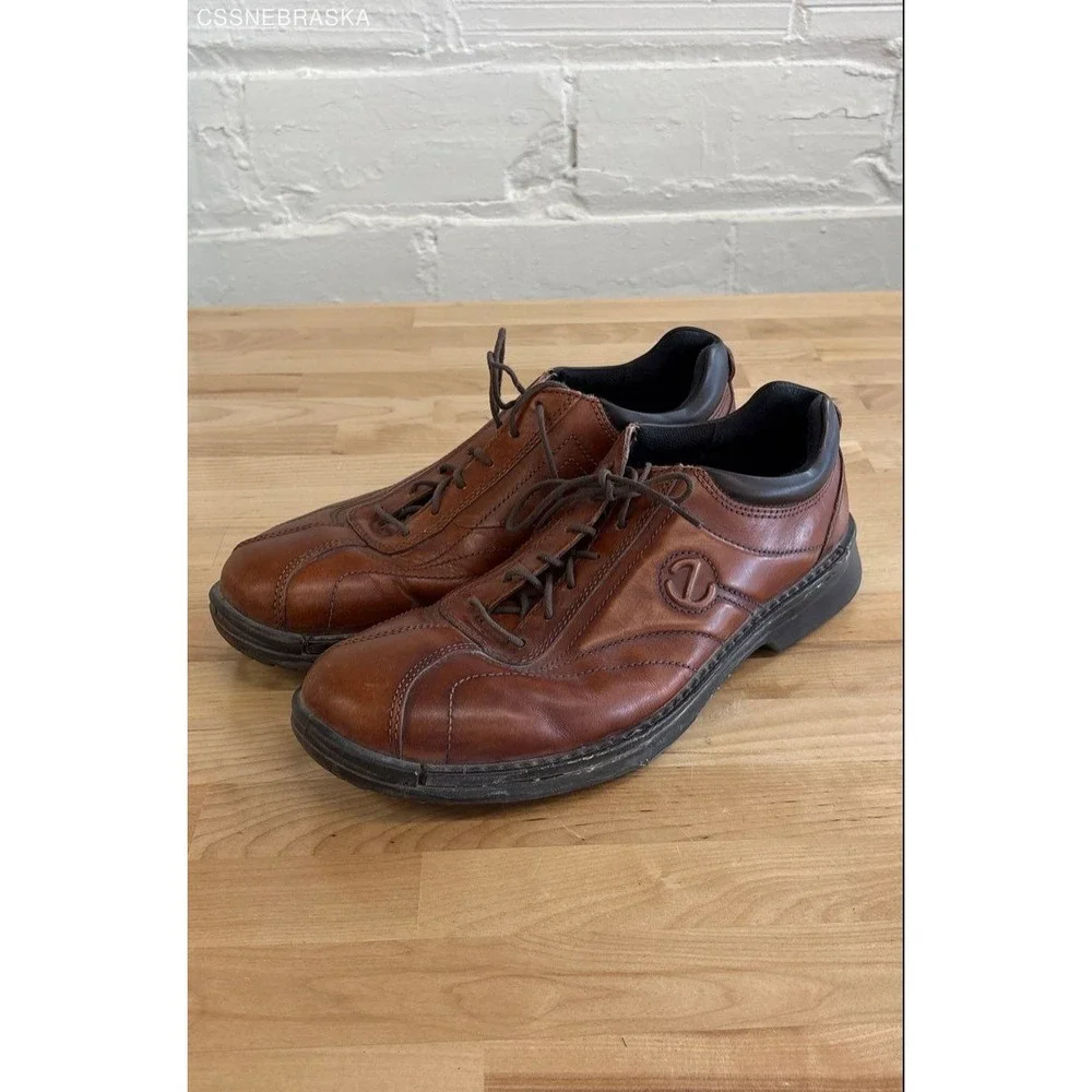 Ecco Brown Mens Neoflexor Oxford Shoe Cognac Lace Up Low Top Bicycle Toe Size 45